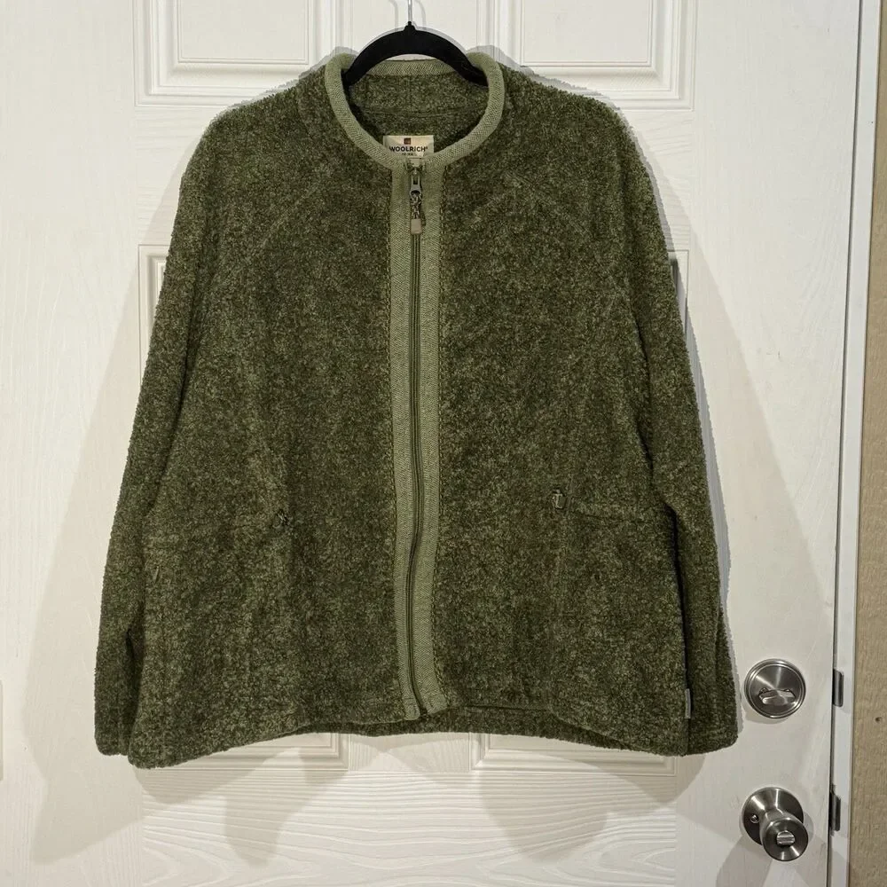 WOOLRICH Vintage Women Sz 2x Jacket Forest Green Sherpa Fleece Teddy - Picture 1 of 6